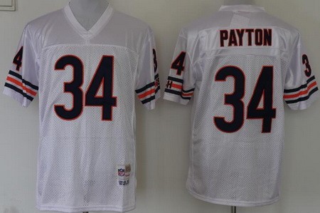 Men's Chicago Bears #34 Walter Payton White 1985 Throwback Jersey