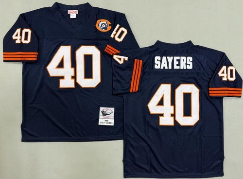 Men's Chicago Bears #40 Gale Sayers Navy Bear Patch 1969 Throwback Jersey