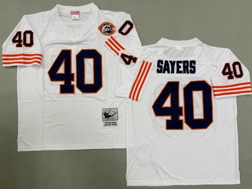 Men's Chicago Bears #40 Gale Sayers White Bear Patch Throwback Jersey