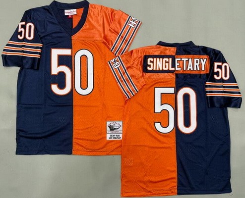 Men's Chicago Bears #50 Mike Singletary Navy Orange Split Throwback Jersey