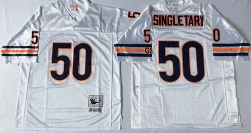 Men's Chicago Bears #50 Mike Singletary White 1985 Throwback Jersey