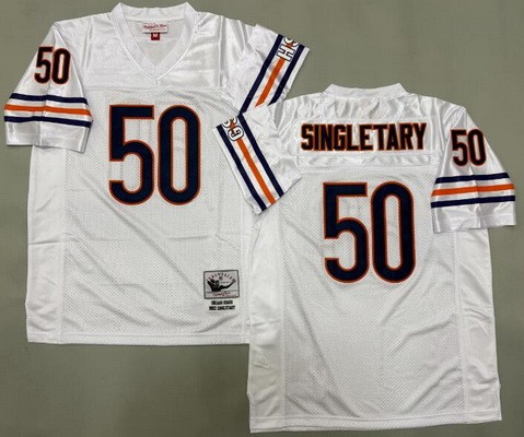 Men's Chicago Bears #50 Mike Singletary White Throwback Jersey