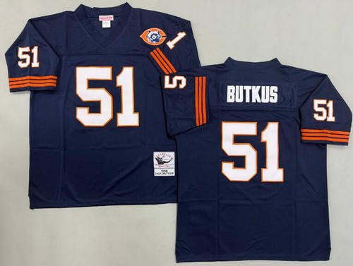 Men's Chicago Bears #51 Dick Butkus Navy Bear Patch 1966 Throwback Jersey