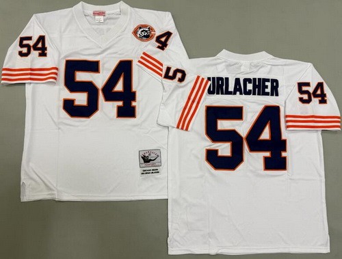 Men's Chicago Bears #54 Brian Urlacher White Bear Patch Throwback Jersey