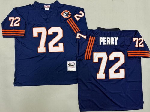 Men's Chicago Bears #72 William Perry Navy Bear Patch Throwback Jersey