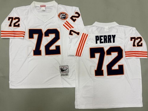 Men's Chicago Bears #72 William Perry White Bear Patch Throwback Jersey