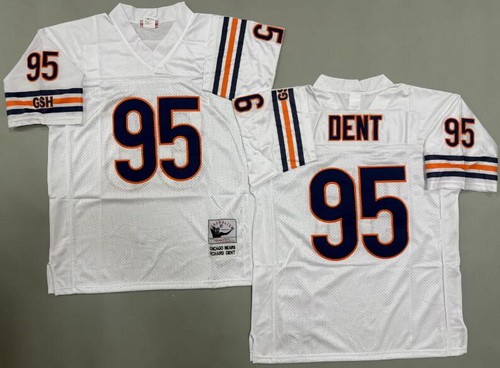 Men's Chicago Bears #95 Richard Dent White Throwback Jersey