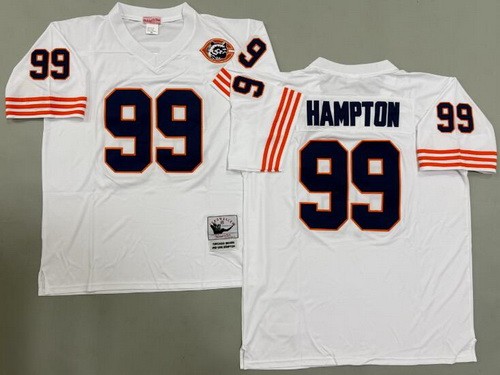 Men's Chicago Bears #99 Dan Hampton White Bear Patch Throwback Jersey