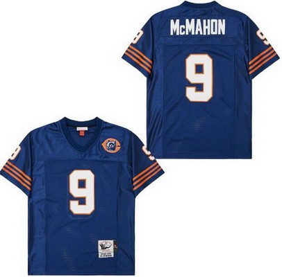 Men's Chicago Bears #9 Jim McMahon Navy Bear Logo Throwback Jersey