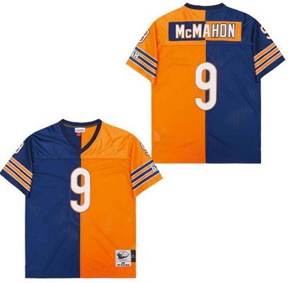 Men's Chicago Bears #9 Jim McMahon Navy Orange Split Throwback Jersey