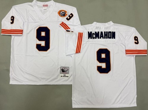 Men's Chicago Bears #9 Jim McMahon White Bear Patch 1985 Throwback Jersey