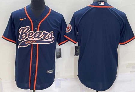 Men's Chicago Bears Blank Navy Baseball Jersey