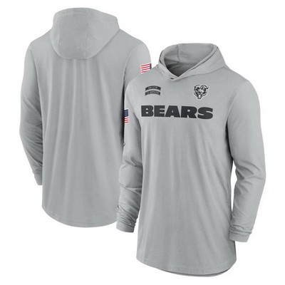 Men's Chicago Bears Gray 2024 Salute to Service Lightweight Performance Long Sleeve Hooded T Shirt
