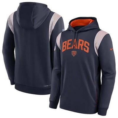 Men's Chicago Bears Navy Gray Sideline Athletic Stack Performance Pullover Hoodie
