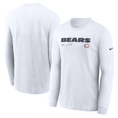 Men's Chicago Bears White Sideline Infograph Lock Up Performance Long Sleeve T Shirt