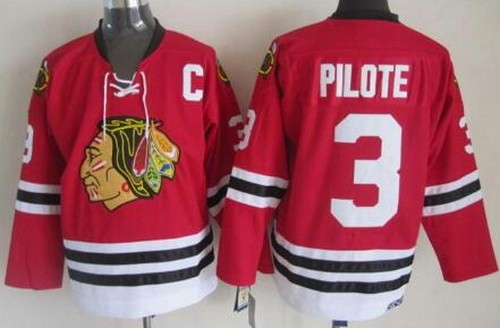 Men's Chicago Blackhawks #3 Pierre Pilote Red Throwback Jersey
