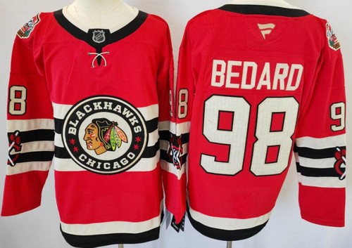 Men's Chicago Blackhawks #98 Connor Bedard Red 2025 Winter Classic Authentic Jersey