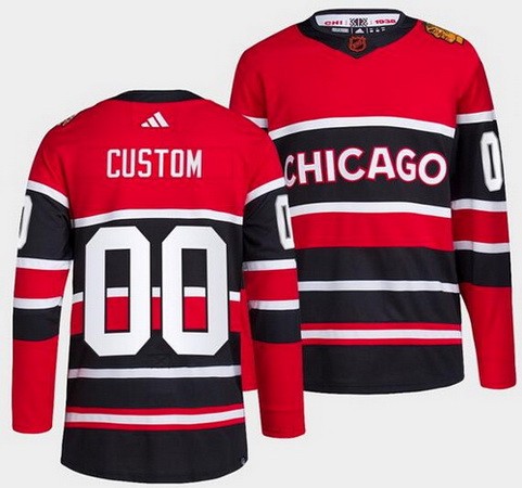 Men's Chicago Blackhawks Customized Black Red 2022 Reverse Retro Authentic Jersey