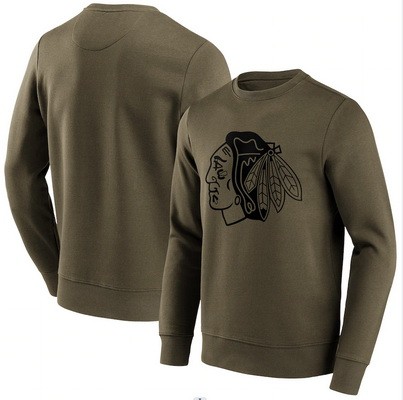 Men's Chicago Blackhawks Khaki Iconic Preferred Logo Graphic Crew Sweatshirt