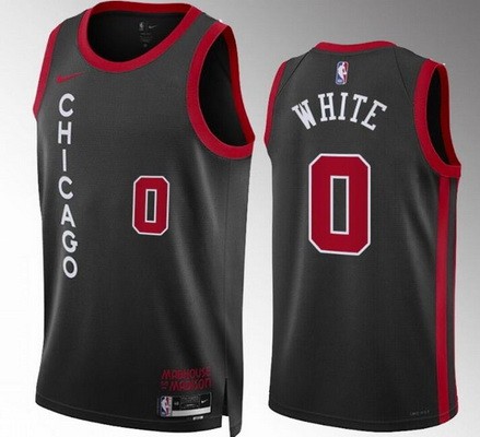 Men's Chicago Bulls #0 Coby White Black 2023 City Icon Heat Press Jersey