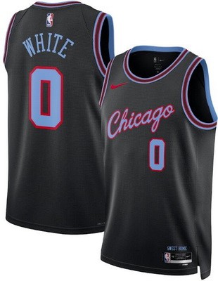 Men's Chicago Bulls #0 Coby White Black 2025 City Heat Press Jersey