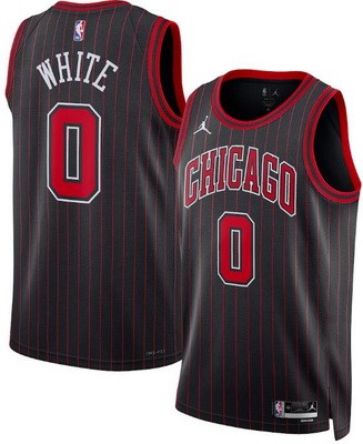 Men's Chicago Bulls #0 Coby White Black 2025 Statement Heat Press Jersey