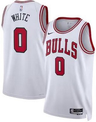 Men's Chicago Bulls #0 Coby White White Heat Press Jersey