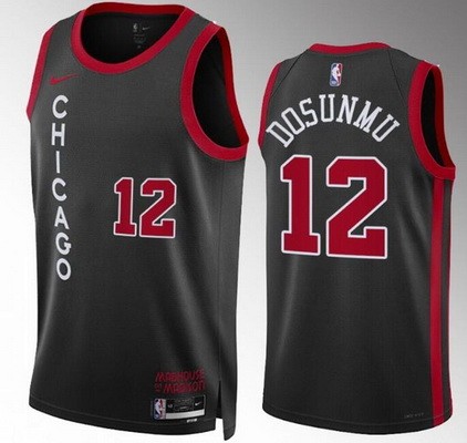 Men's Chicago Bulls #12 Ayo Dosunmu Black 2023 City Icon Heat Press Jersey