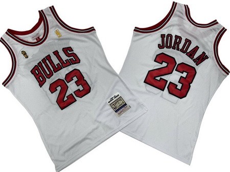 Men's Chicago Bulls #23 Michael Jordan White 1996 Champions Throwback Swingman Jersey