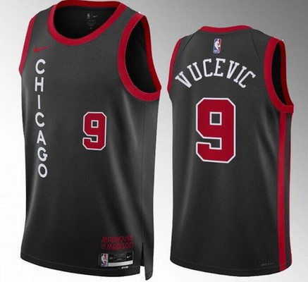 Men's Chicago Bulls #9 Nikola Vucevic Black 2023 City Icon Heat Press Jersey