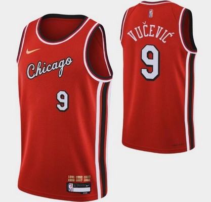 Men's Chicago Bulls #9 Nikola Vucevic Red City Diamond 75th Icon Hot Press Jersey