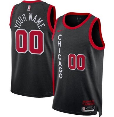 Men's Chicago Bulls Custom Black 2023 City Icon Heat Press Jersey