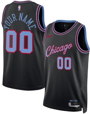 Men's Chicago Bulls Custom Black 2025 City Heat Press Jersey