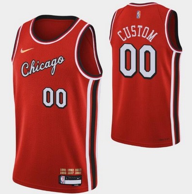 Men's Chicago Bulls Custom Red City Diamond 75th Icon Hot Press Jersey