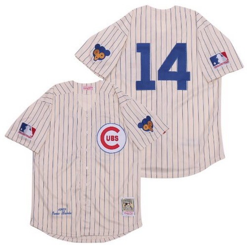 Men's Chicago Cubs #14 Ernie Banks Cream Stripes 1969 Throwback Jersey