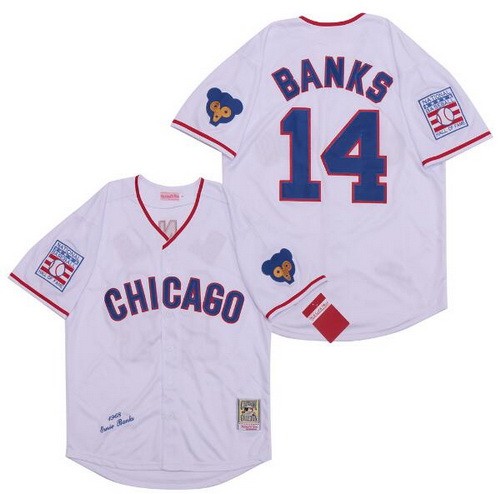 Men's Chicago Cubs #14 Ernie Banks White 1968 Throwback Jersey