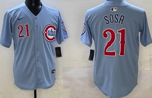 Men's Chicago Cubs #21 Sammy Sosa Baby Blue Limited Jersey