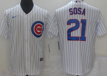 Men's Chicago Cubs #21 Sammy Sosa White Cool Base Jersey
