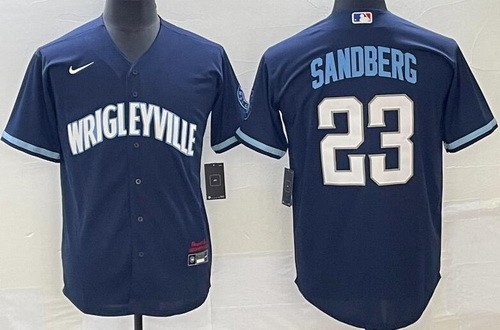 Men's Chicago Cubs #23 Ryne Sandberg Navy 2021 City Cool Base Jersey
