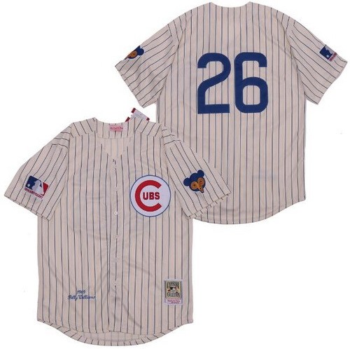 Men's Chicago Cubs #26 Billy Williams Cream Stripes 1969 Throwback Jersey