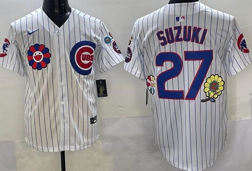 Men's Chicago Cubs #27 Seiya Suzuki White Flower 2025 Tokyo Series Limited Jersey