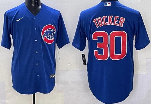 Men's Chicago Cubs #30 Kyle Tucker Blue Cool Base Jersey