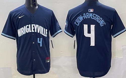 Men's Chicago Cubs #4 Pete Crow Armstrong Navy City Connect Limited Jersey