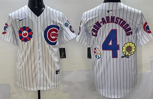 Men's Chicago Cubs #4 Pete Crow Armstrong White Flower 2025 Tokyo Series Limited Jersey
