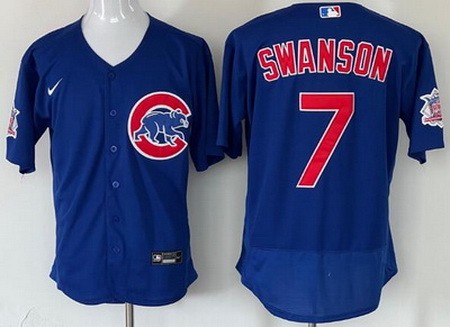 Men's Chicago Cubs #7 Dansby Swanson Blue Authentic Jersey