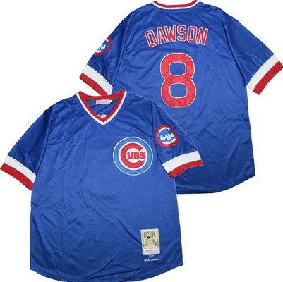 Men's Chicago Cubs #8 Andre Dawson Blue 1987 Throwback Jersey