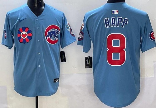 Men's Chicago Cubs #8 Ian Happ Baby Blue 2025 Tokyo Series Limited Jersey