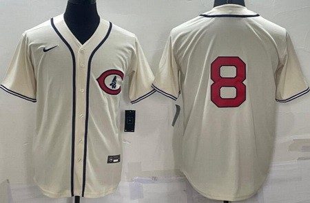 Men's Chicago Cubs #8 Ian Happ Cream 2022 Field of Dreams Cool Base Jersey