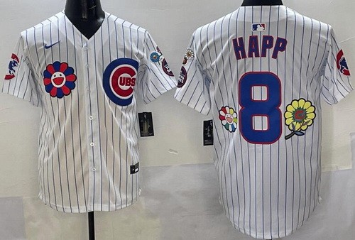 Men's Chicago Cubs #8 Ian Happ White Flower 2025 Tokyo Series Limited Jersey
