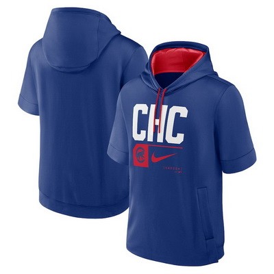 Men's Chicago Cubs Royal Tri Code Lockup Short Sleeve Pullover Hoodie